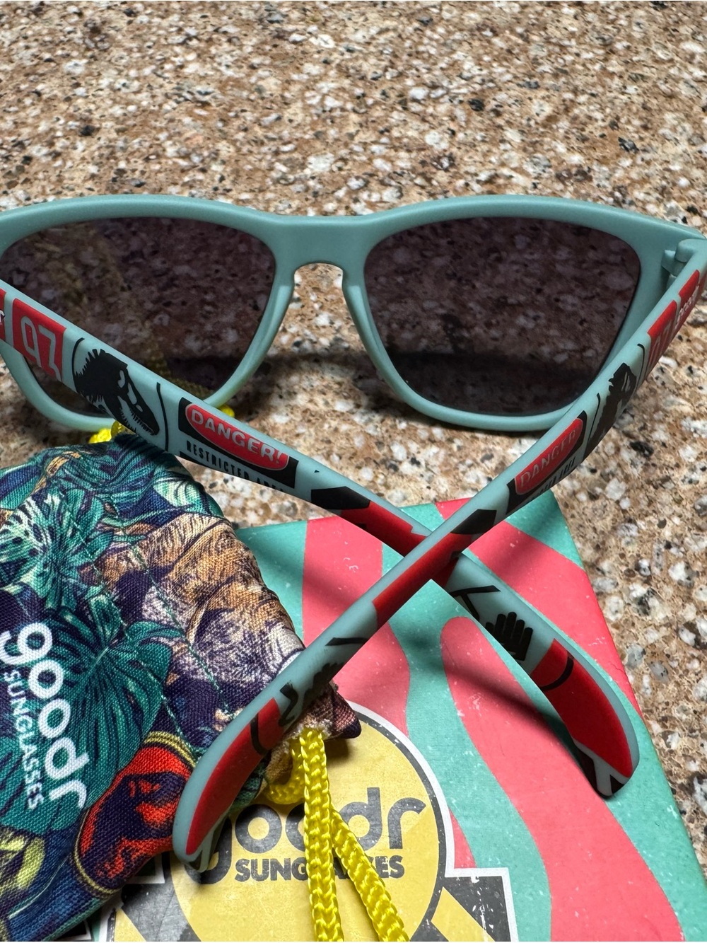 Kids Teal and Red Sport Sunglasses with Yellow Strap - Picture 2 of 4